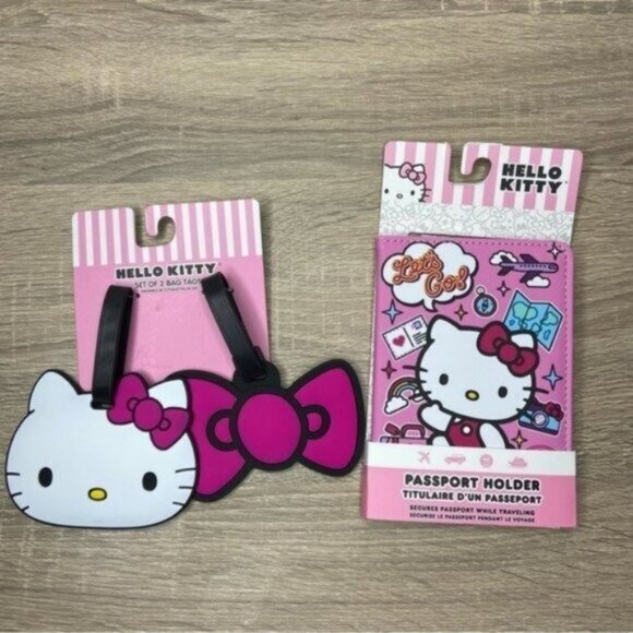 Hello Kitty Handbags - Hello Kitty Pink Passport Holder & Hello Kitty Face/Bow Luggage Bag Tags 2Pc NWT